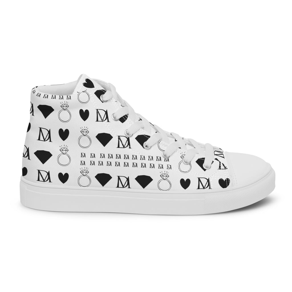 White women's high-top canvas shoes from Daemon Luxury's Dim Diamonds Artica Blizzard collection, shown from the right outside.