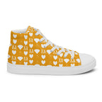 White high-top canvas shoes featuring frosted diamond design by Daemon Luxury, shown from the right outside.