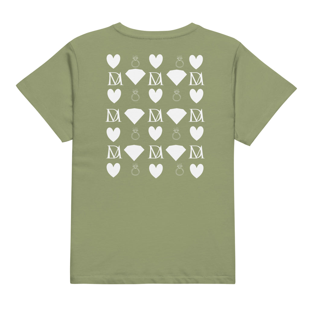 Women's high-waisted tee with frosted diamond design, artichoke color, from Daemon Luxury's Premio il Woman collection.
