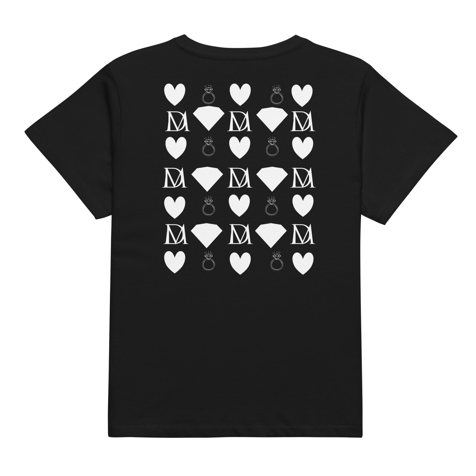 Women's high-waisted black T-shirt featuring frosted diamond details from Daemon Luxury's Premio il Woman collection.