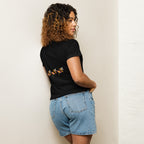 Black high-waisted tee for women from Daemon Luxury's Honeybee Shores Premio il collection, showing the back design.