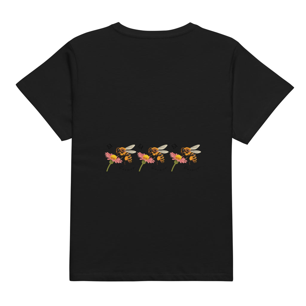Black high-waisted women's tee from Honeybee Shores // Premio il Woman by Daemon Luxury, shown from the back.