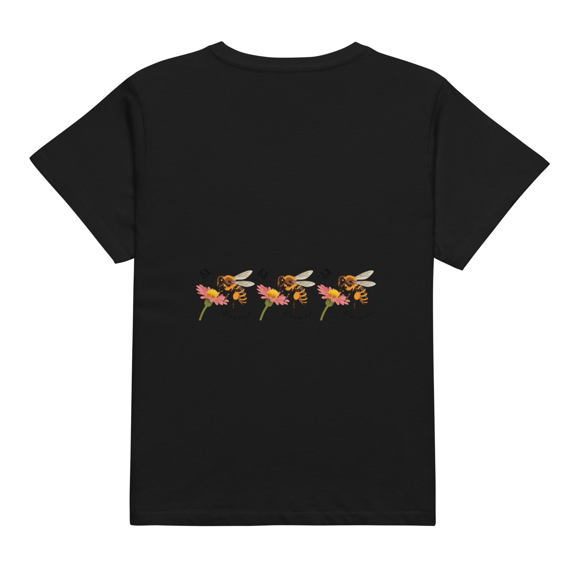 Black high-waisted women's tee from Honeybee Shores // Premio il Woman by Daemon Luxury, shown from the back.