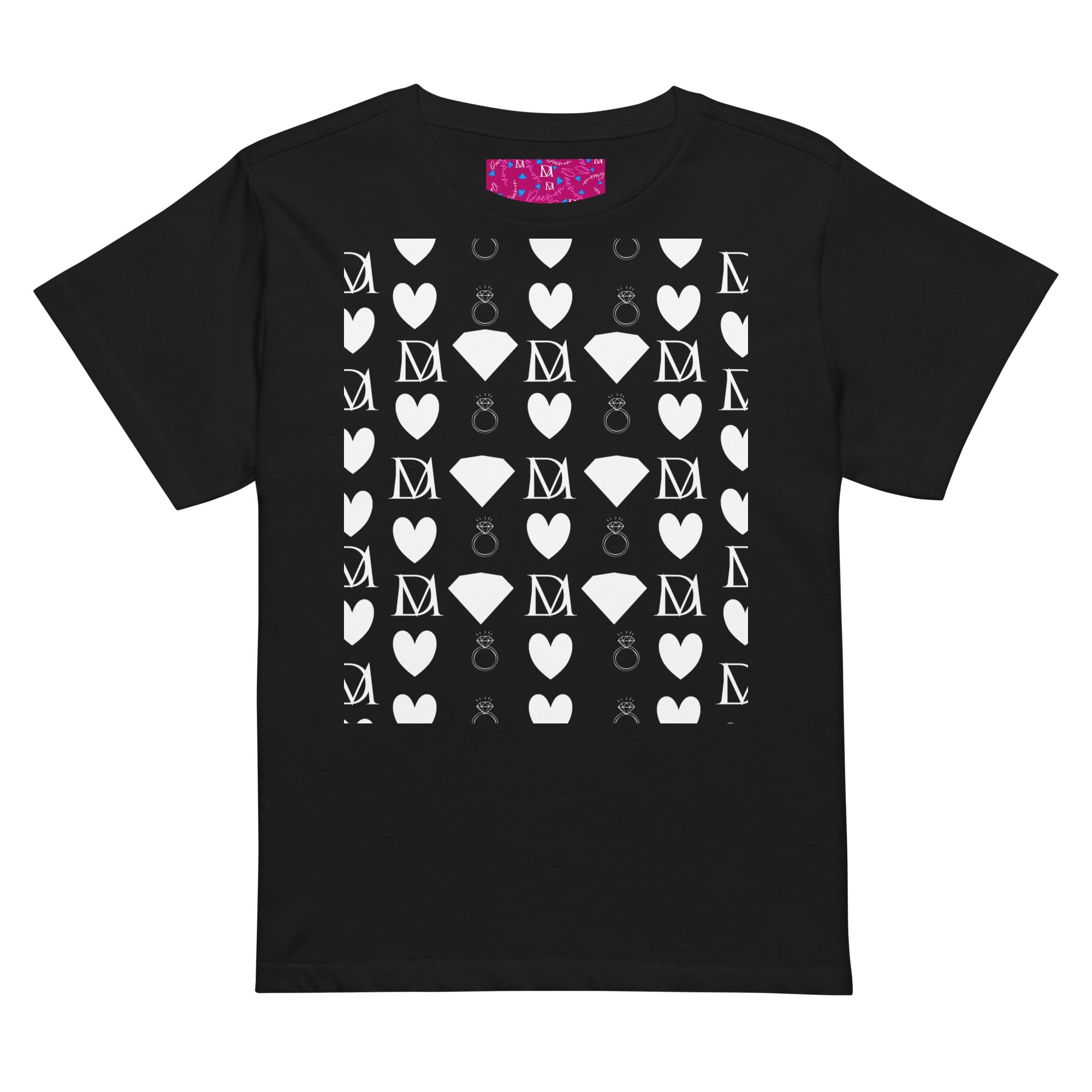 Women's high-waisted black tee featuring frosted diamond details from Daemon Luxury's Premio il Woman collection.
