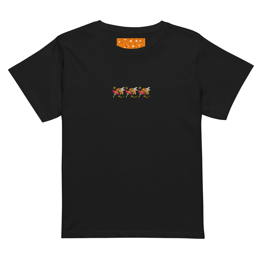 Black high-waisted women's T-shirt from Honeybee Shores Premio il Woman collection by Daemon Luxury, front view.