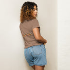 Daemon Luxury Honeybee Shores Premio il woman high-waisted latte-colored tee with back detail