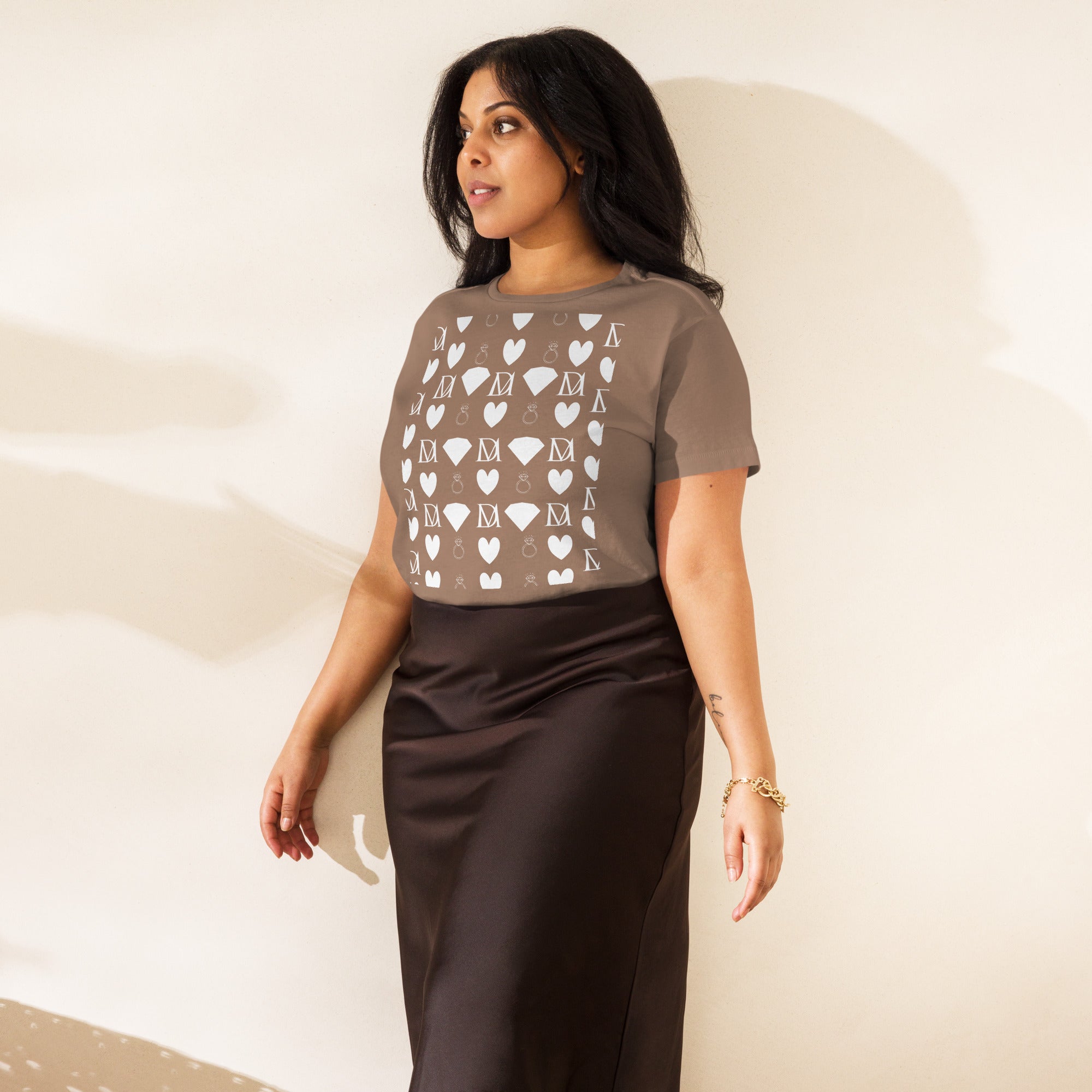 Women's high-waisted latte-colored tee from Daemon Luxury's Frosted Diamonds Premio il Woman collection, front view.