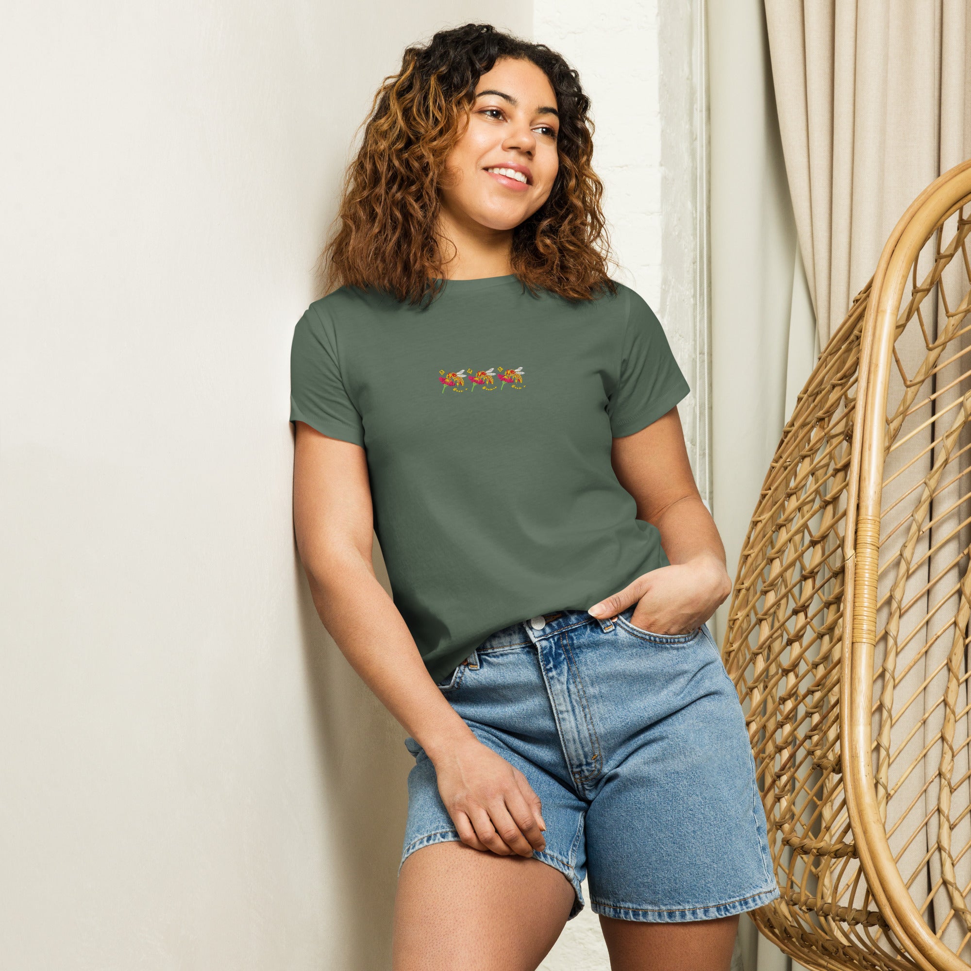Women's high-waisted tee from Daemon Luxury's Honeybee Shores Premio il Woman collection, featuring a pine front design.