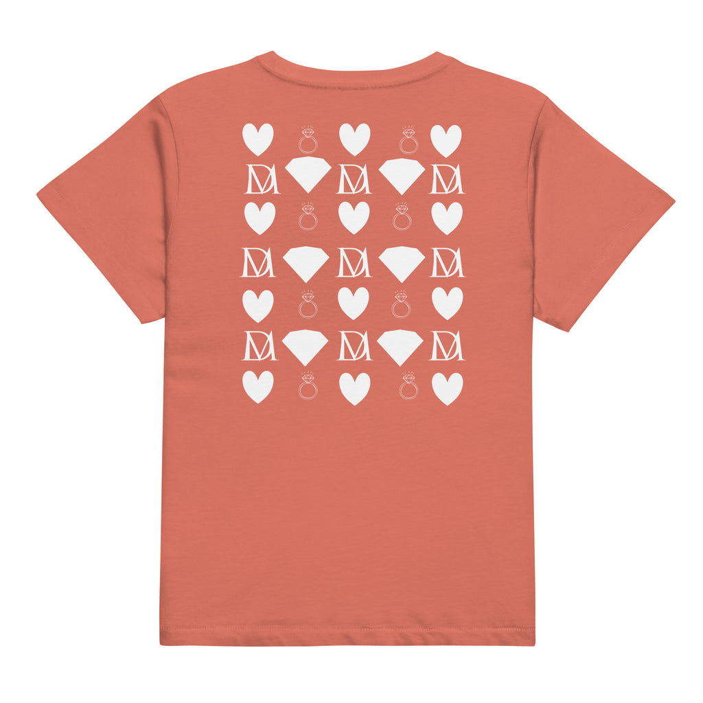 Women's high-waisted red Sorbet tee featuring frosted diamond accents from Daemon Luxury Premio il Woman collection.