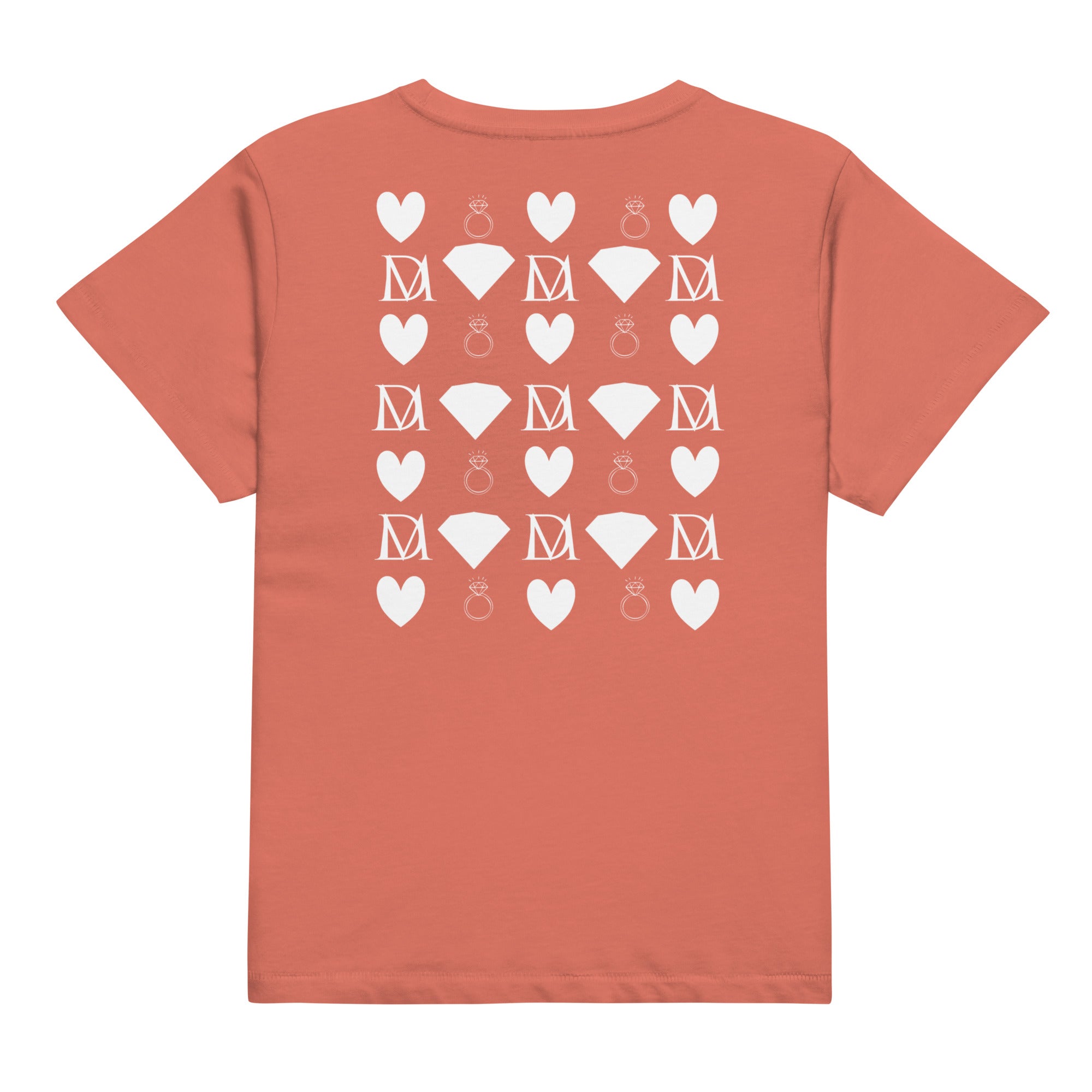 Women's high-waisted red Sorbet tee featuring frosted diamond accents from Daemon Luxury Premio il Woman collection.