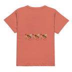 Women's high-waisted tee in vibrant red sorbet by Daemon Luxury from the Honeybee Shores Premio il collection, shown from the back.