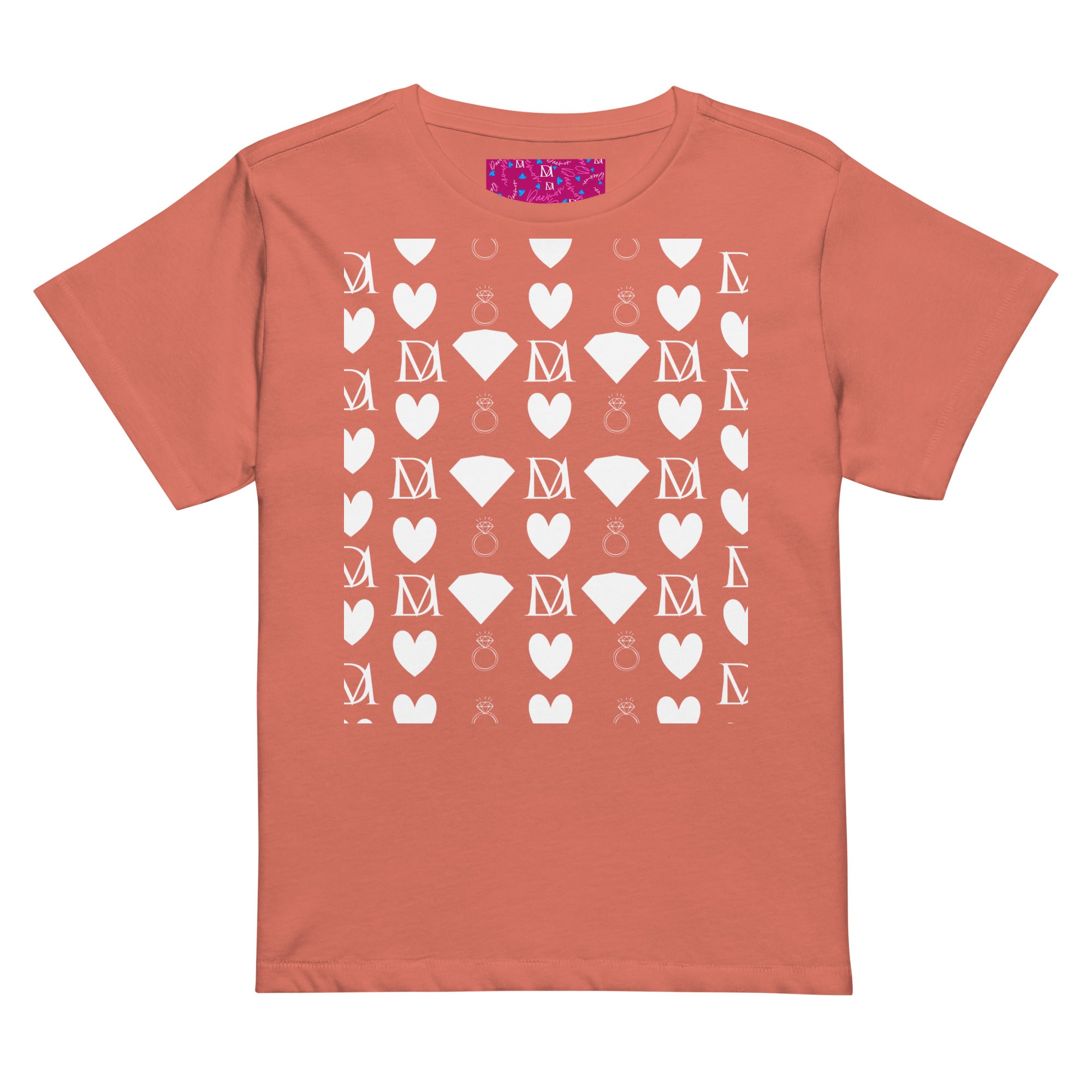 Red Sorbet women's high-waisted tee from Daemon Luxury featuring frosted diamond embellishments on the front.