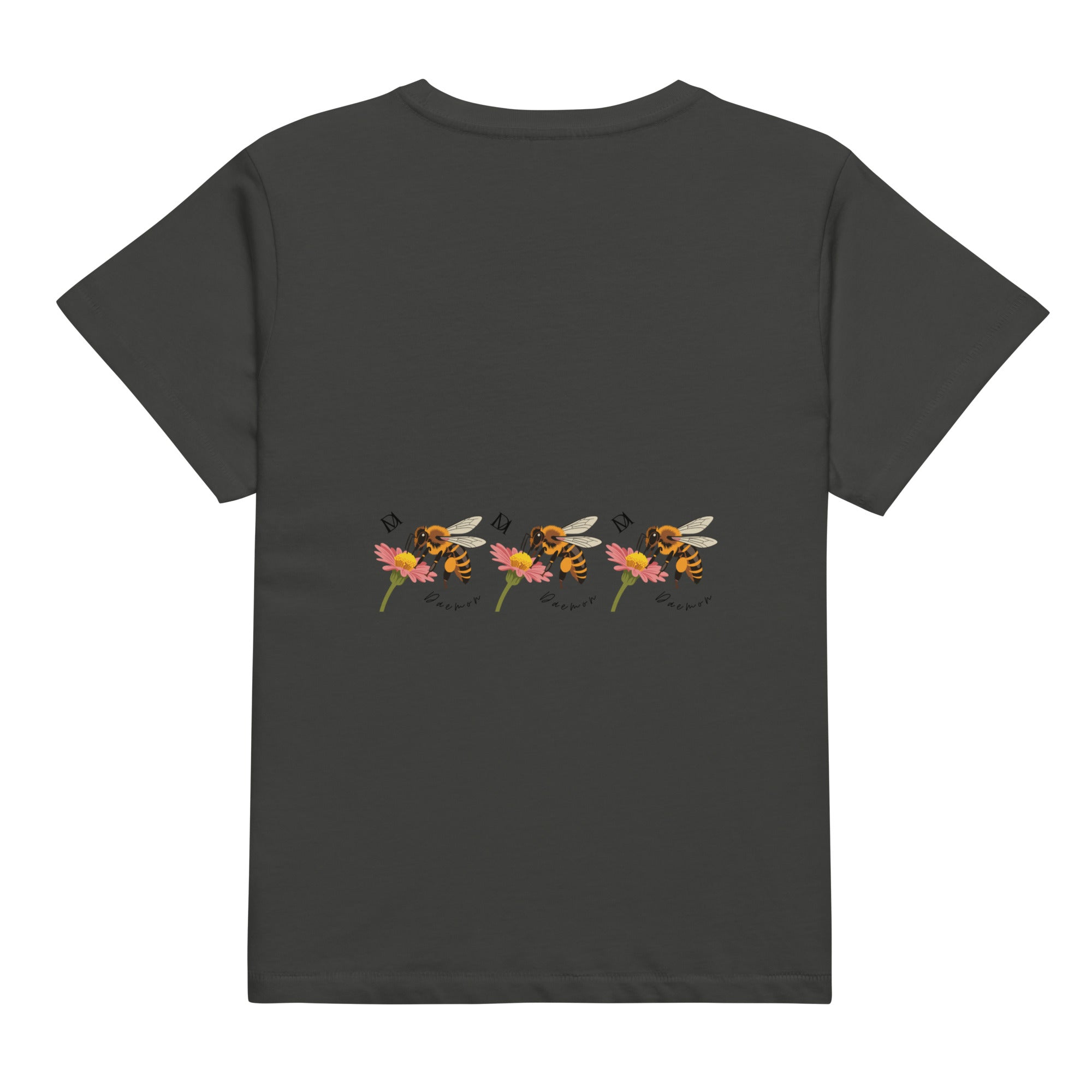Daemon Luxury Honeybee Shores Premio il women's vintage black high-waisted tee, back view, casual stylish women's top
