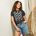 Women's high-waisted vintage black tee with frosted diamond accents by Daemon Luxury, front view showing stylish design.