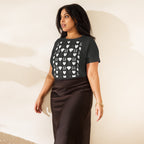 Women's high-waisted vintage black tee with frosted diamond design by Daemon Luxury, front view showing stylish, comfortable fit.