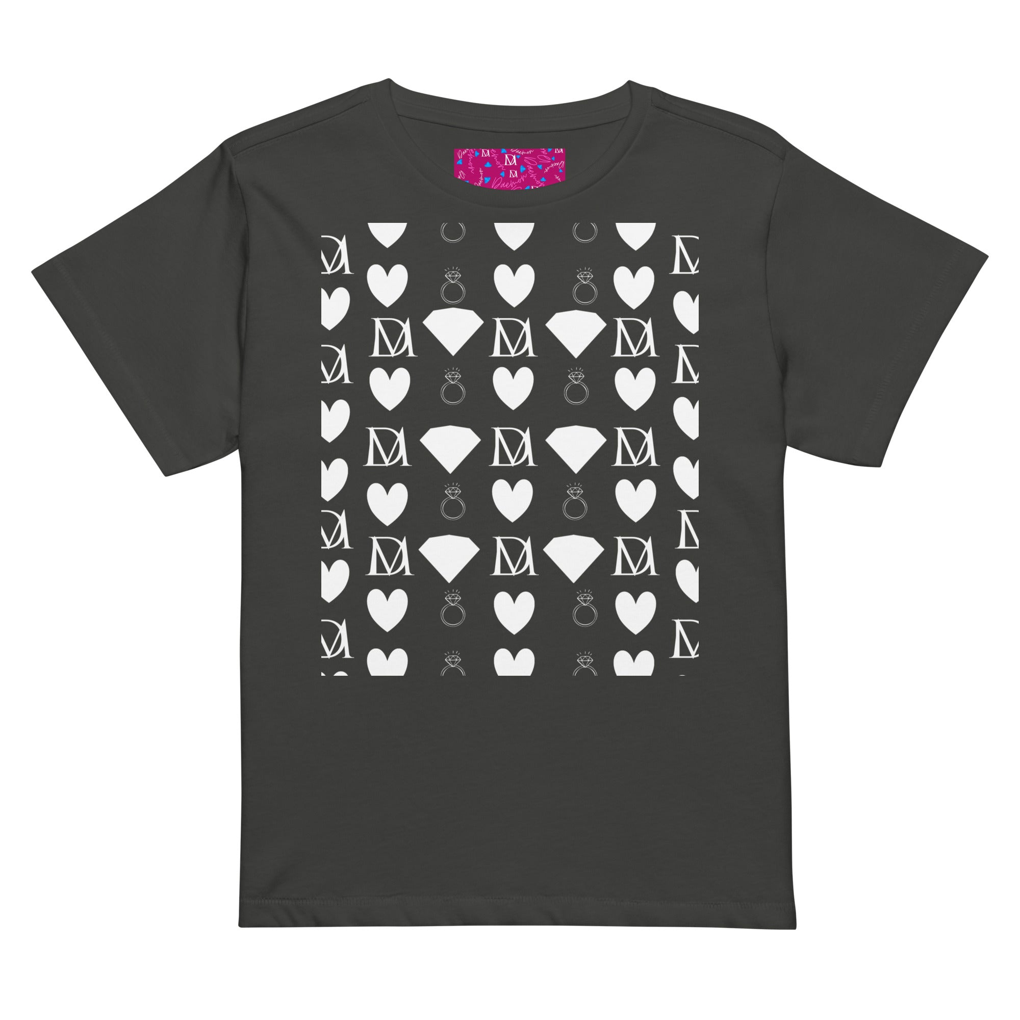 Women's high-waisted vintage black tee featuring frosted diamond embellishments from Daemon Luxury's Premio il Woman collection.
