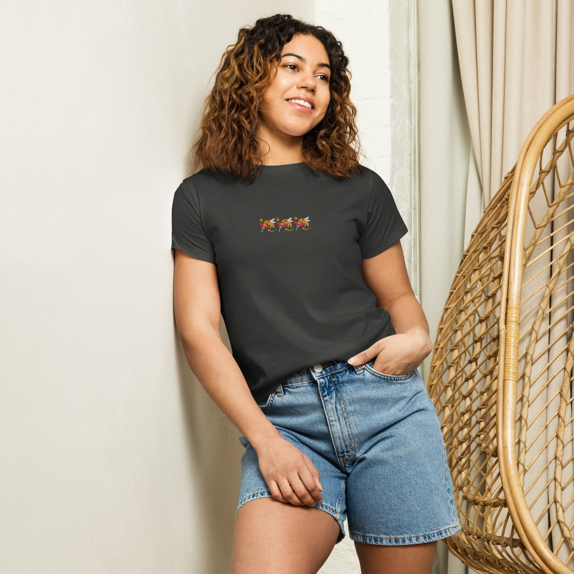 Women's high-waisted vintage black tee by Daemon Luxury from the Honeybee Shores Premio il Woman collection.