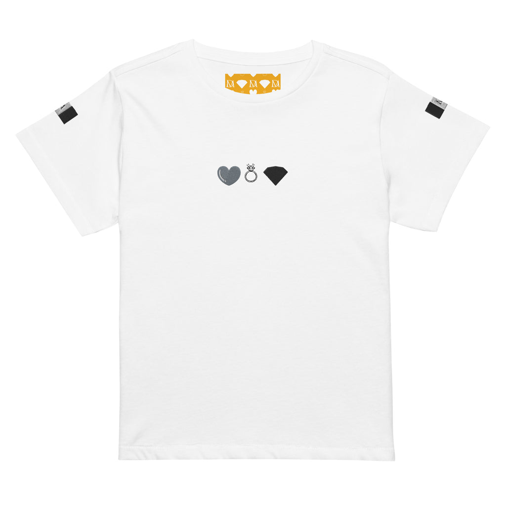 White women's high-waisted tee from Daemon Luxury's Signature Relay (Elemental) collection, front view.