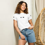 Women's white high-waisted tee from Daemon Luxury's Signature Relay (Elemental) collection, front view.