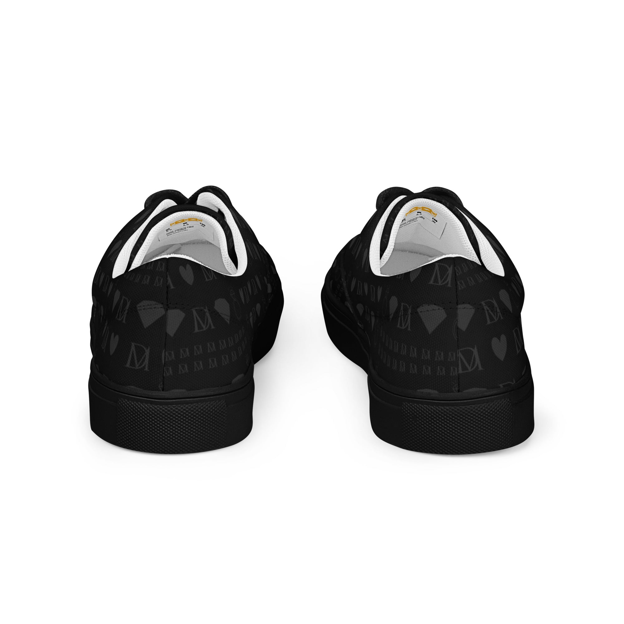 Black lace-up canvas shoes for women featuring frosted diamond accents by Daemon Luxury.