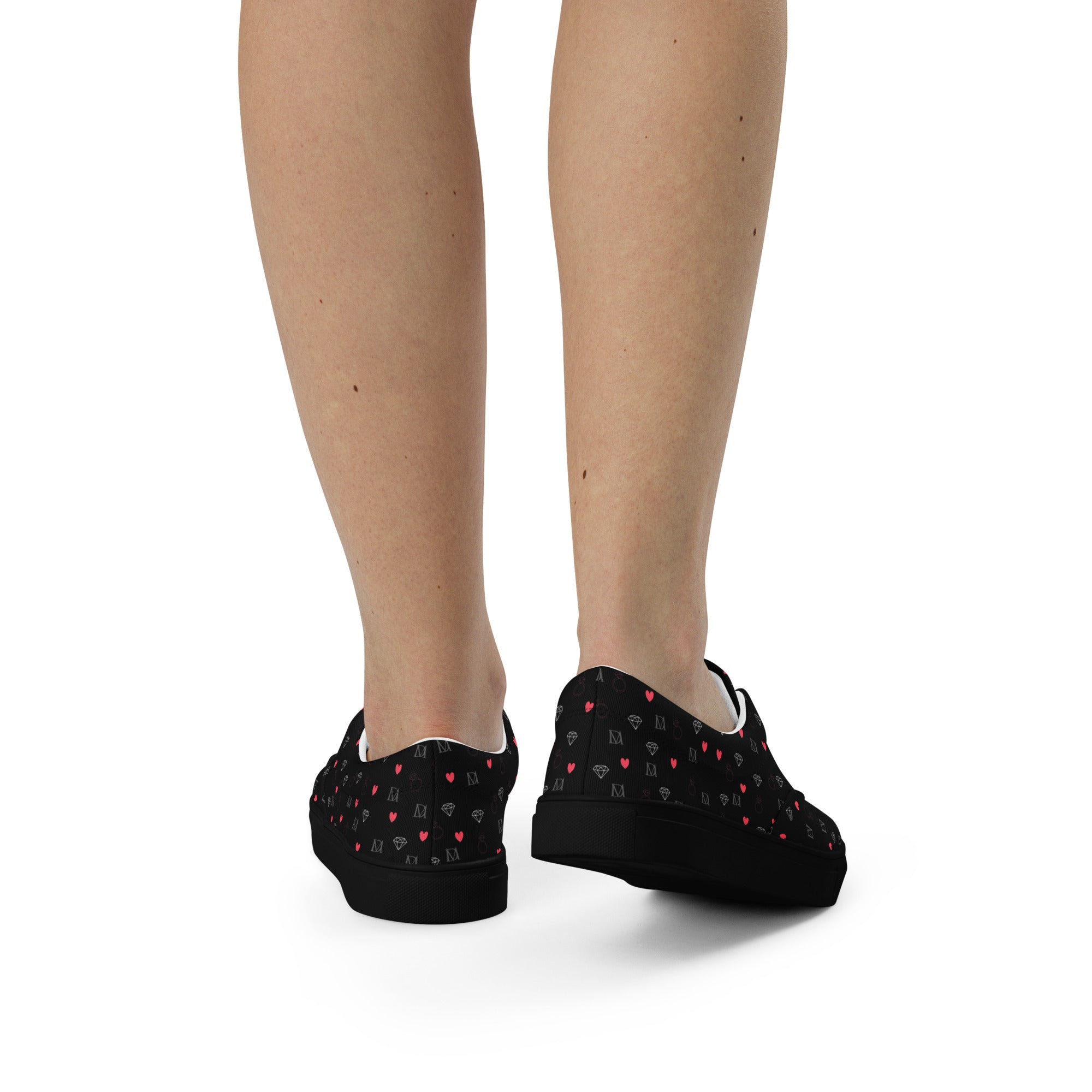 Black women's lace-up canvas shoes with speckled diamond design from Daemon Luxury's NEMESIS Female collection.