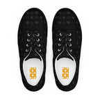 Black women's lace-up canvas shoes featuring frosted diamond details by Daemon Luxury, showcasing the front view.
