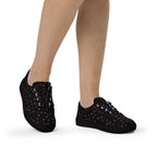 Black lace-up canvas shoes featuring speckled diamond design for women by Daemon Luxury, front view showing stylish details.