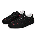 Black women's lace-up canvas shoes with speckled diamond design from Daemon Luxury, front view showing detailed pattern and stitching.