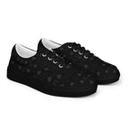 Black women's lace-up canvas shoes by Daemon Luxury featuring frosted diamond accents on platinum dim design.