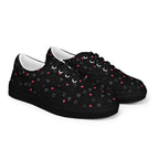 Black women's lace-up canvas shoes from Daemon Luxury featuring speckled diamond accents, shown from the front right side.