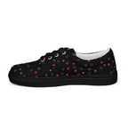 Black women's lace-up canvas shoes with speckled diamond pattern by Daemon Luxury, showing the right inside view.