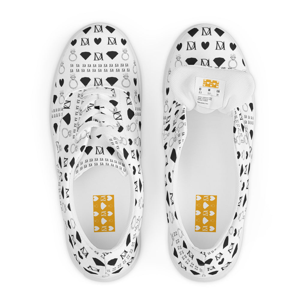 White lace-up canvas shoes for women from Daemon Luxury's Dim Diamonds Artica Blizzard collection.