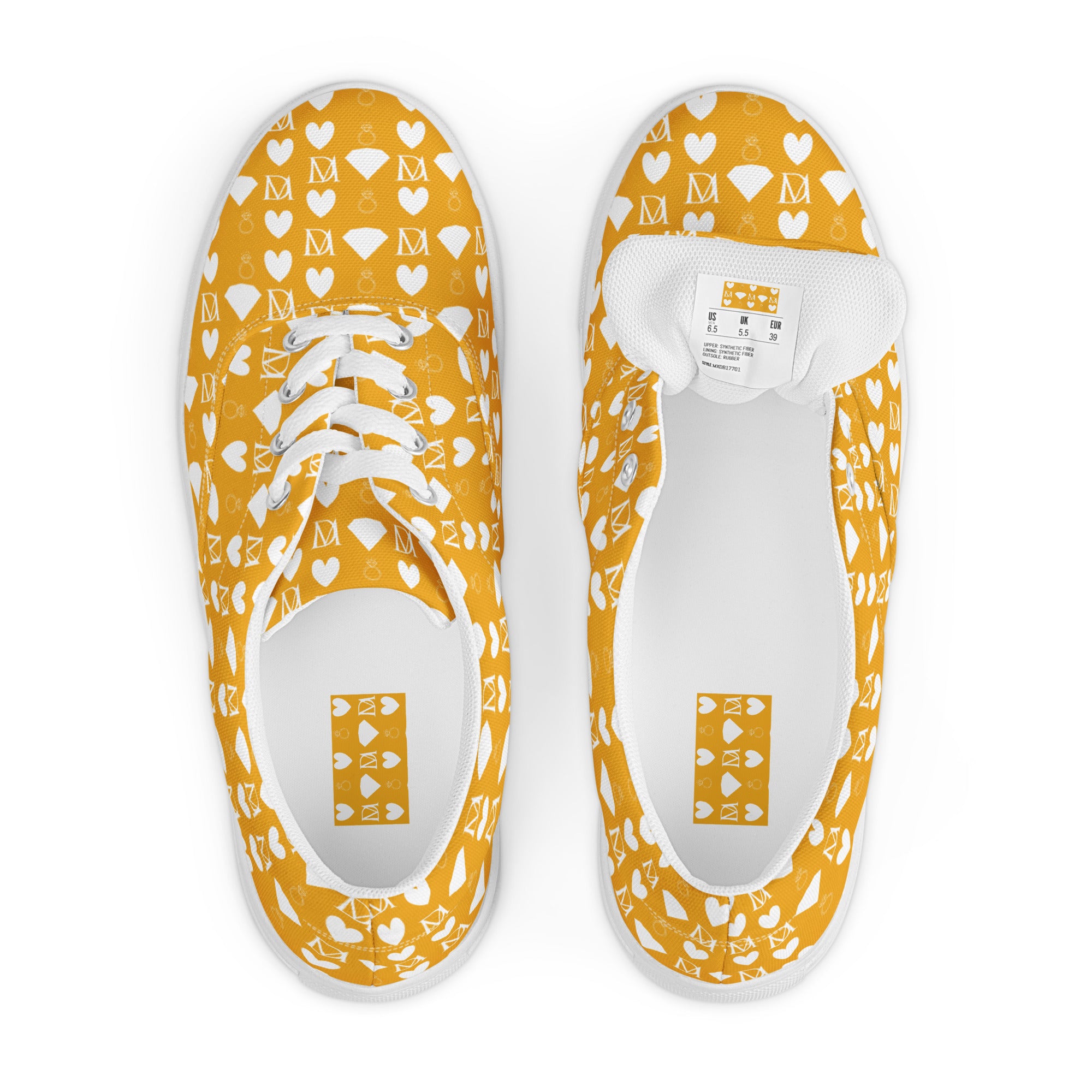 White lace-up canvas shoes for women with frosted diamond details by Daemon Luxury.