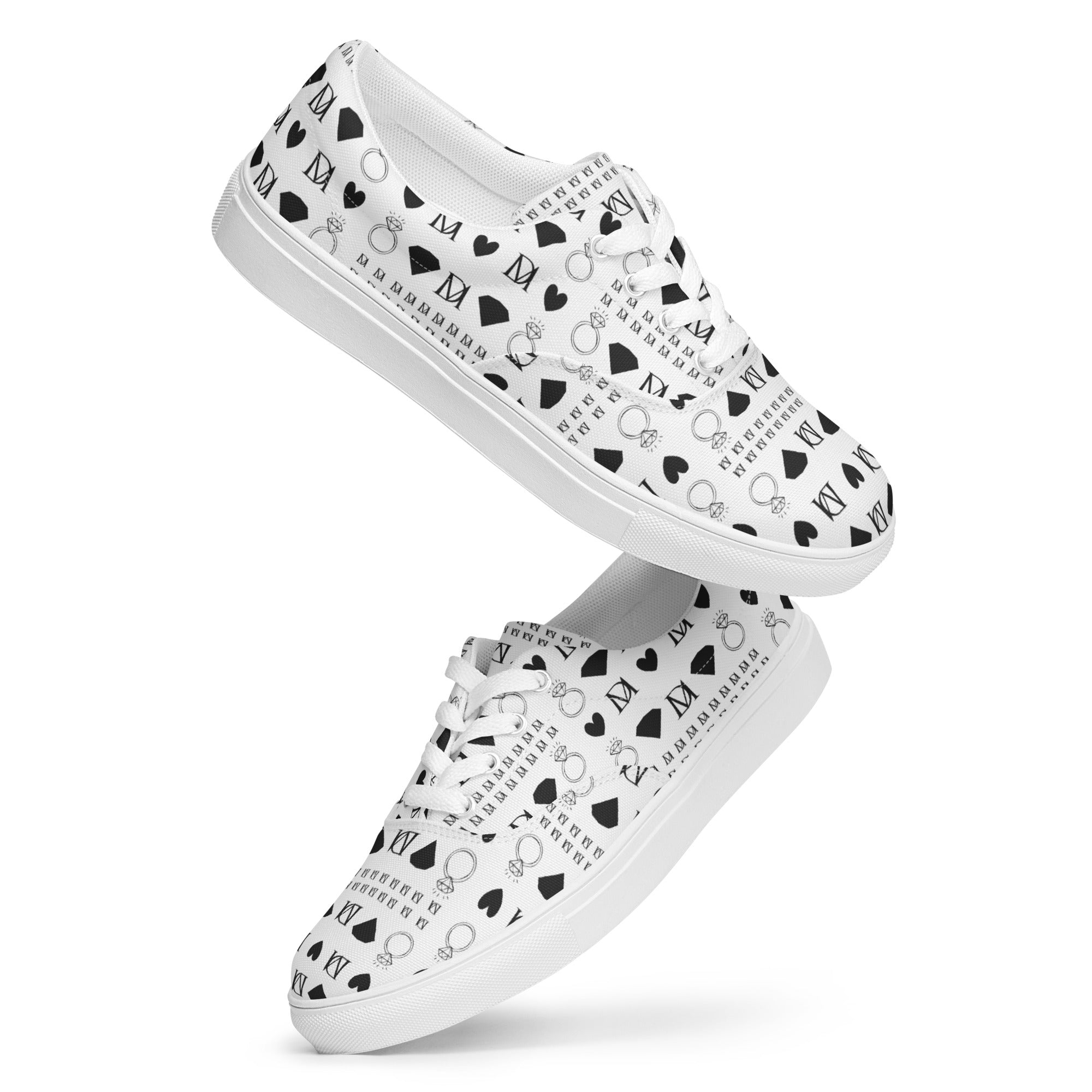 White lace-up canvas shoes for women from Daemon Luxury's Dim Diamonds Artica Blizzard collection.