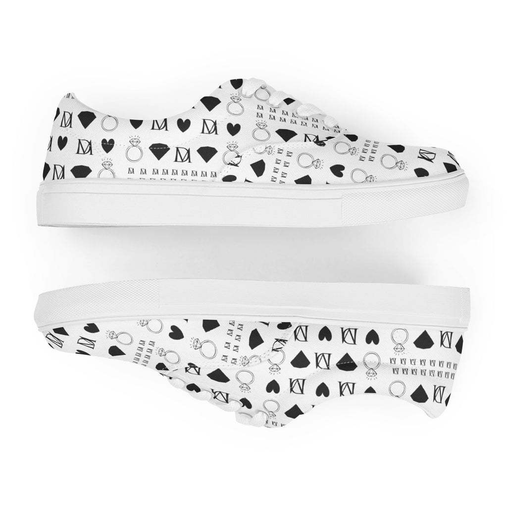 White lace-up canvas shoes from Daemon Luxury's Dim Diamonds Artica Blizzard Female collection, showcasing front view.