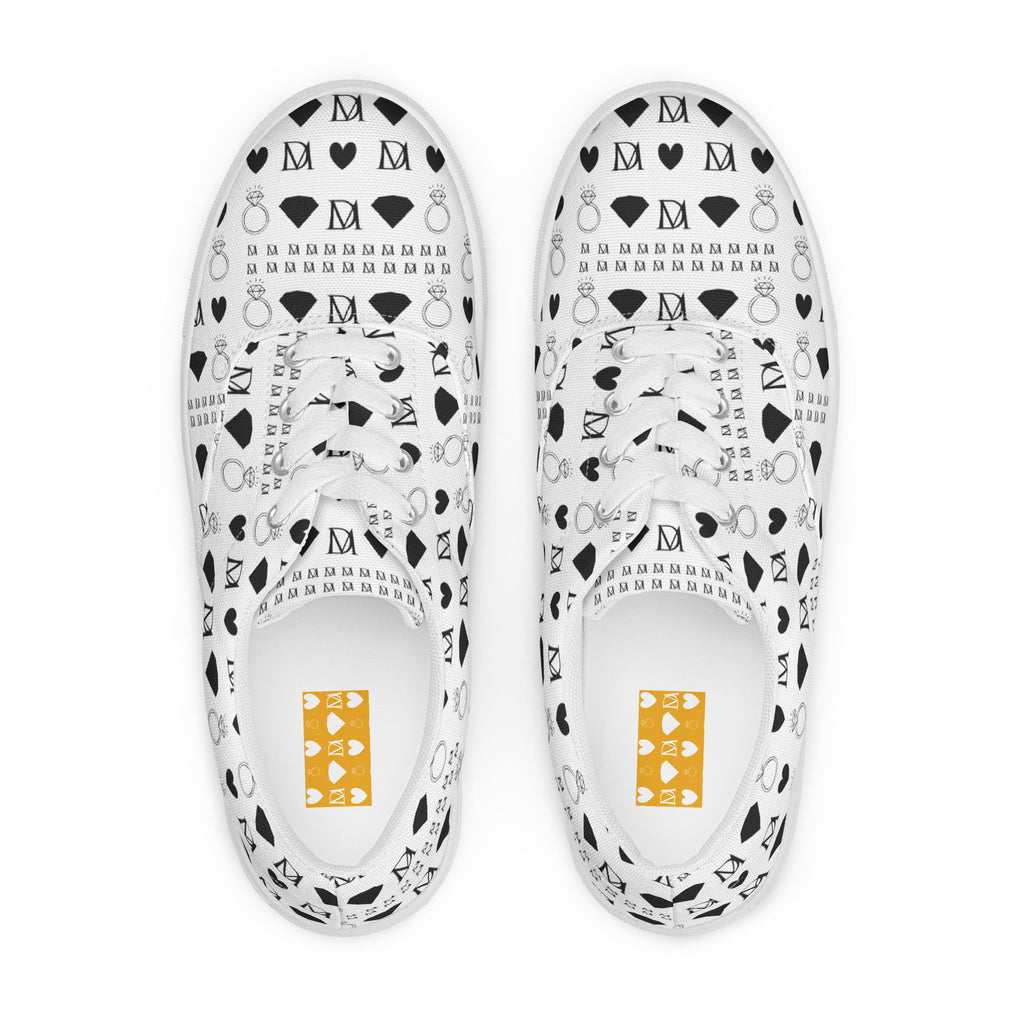 White lace-up canvas shoes for women from Daemon Luxury's Dim Diamonds Artica Blizzard collection, featuring stylish, comfortable footwear.