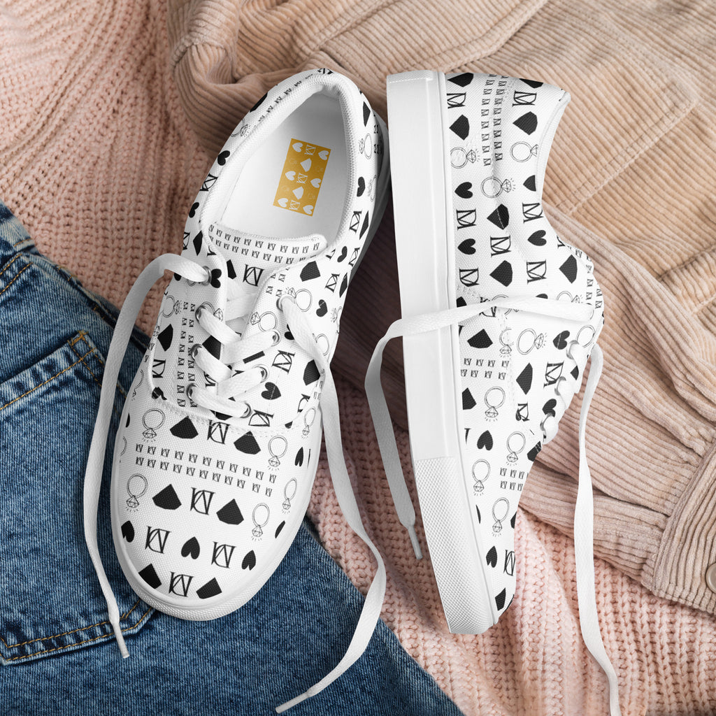 White lace-up canvas shoes for women from Daemon Luxury's Dim Diamonds Artica Blizzard collection.