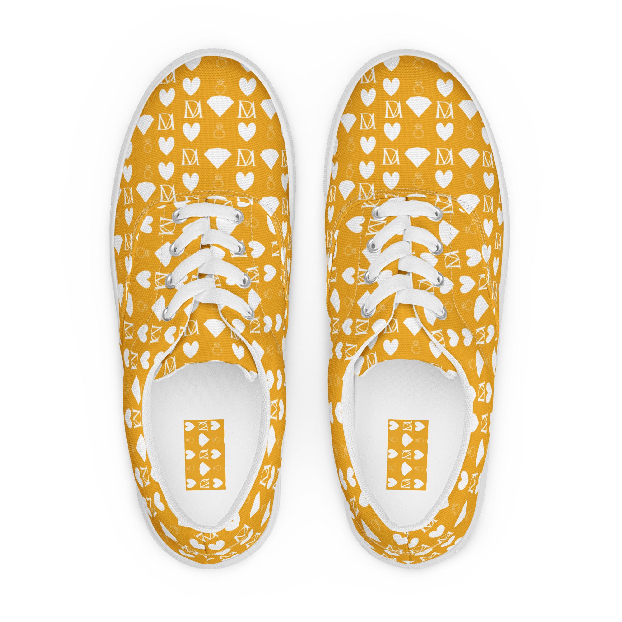 White lace-up canvas shoes for women featuring frosted diamond details by Daemon Luxury.