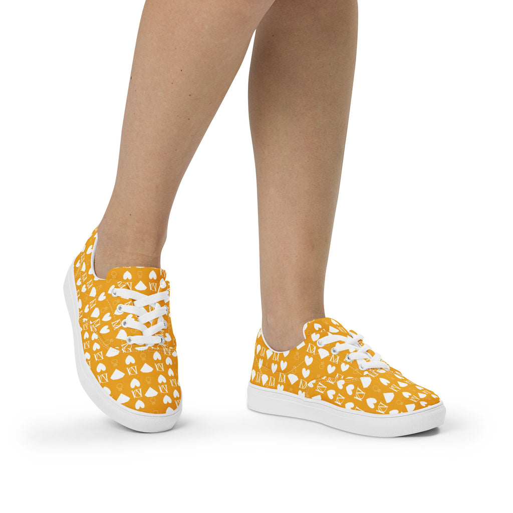 White lace-up canvas shoes for women with frosted diamond accents by Daemon Luxury, featuring a stylish front view.