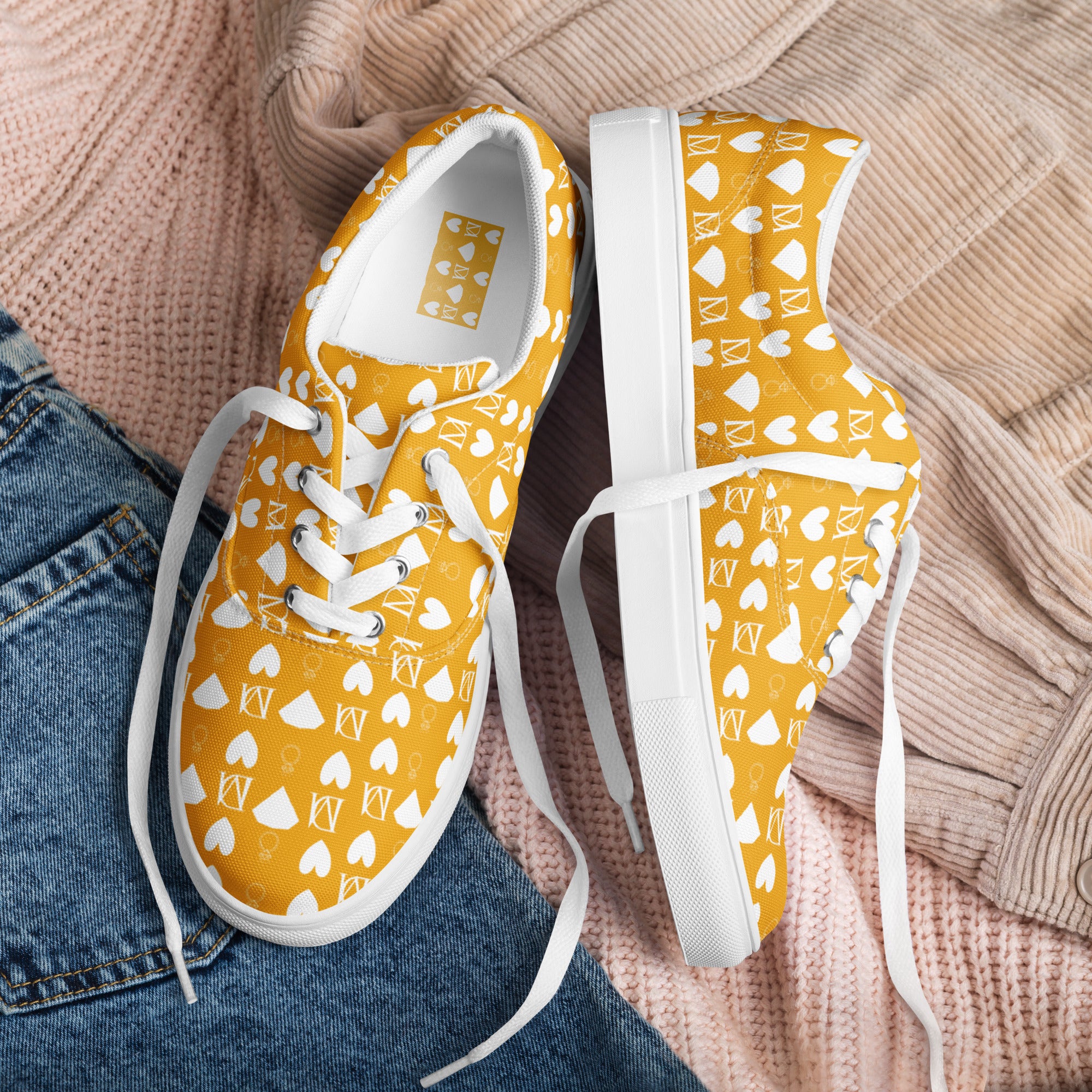 White lace-up canvas shoes for women from Daemon Luxury featuring frosted diamond accents on the front.