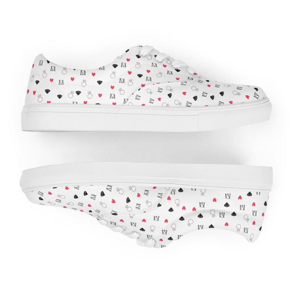 White lace-up canvas shoes with speckled diamond pattern from Daemon Luxury Artica Blizzard Female collection.