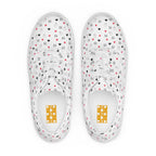 White lace-up canvas shoes for women featuring speckled diamond details from Daemon Luxury's Artica Blizzard collection.