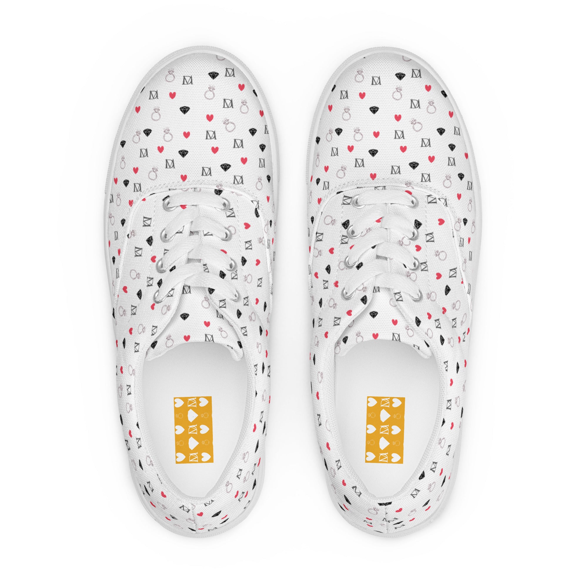 White lace-up canvas shoes for women featuring speckled diamond details from Daemon Luxury's Artica Blizzard collection.
