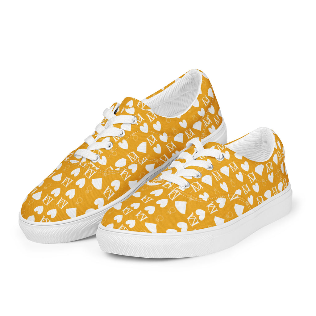 White lace-up canvas shoes for women by Daemon Luxury featuring frosted diamond accents and stylish design.