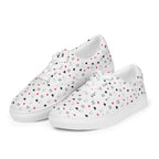 White lace-up canvas shoes for women featuring speckled diamond designs from Daemon Luxury's Artica Blizzard Female collection.