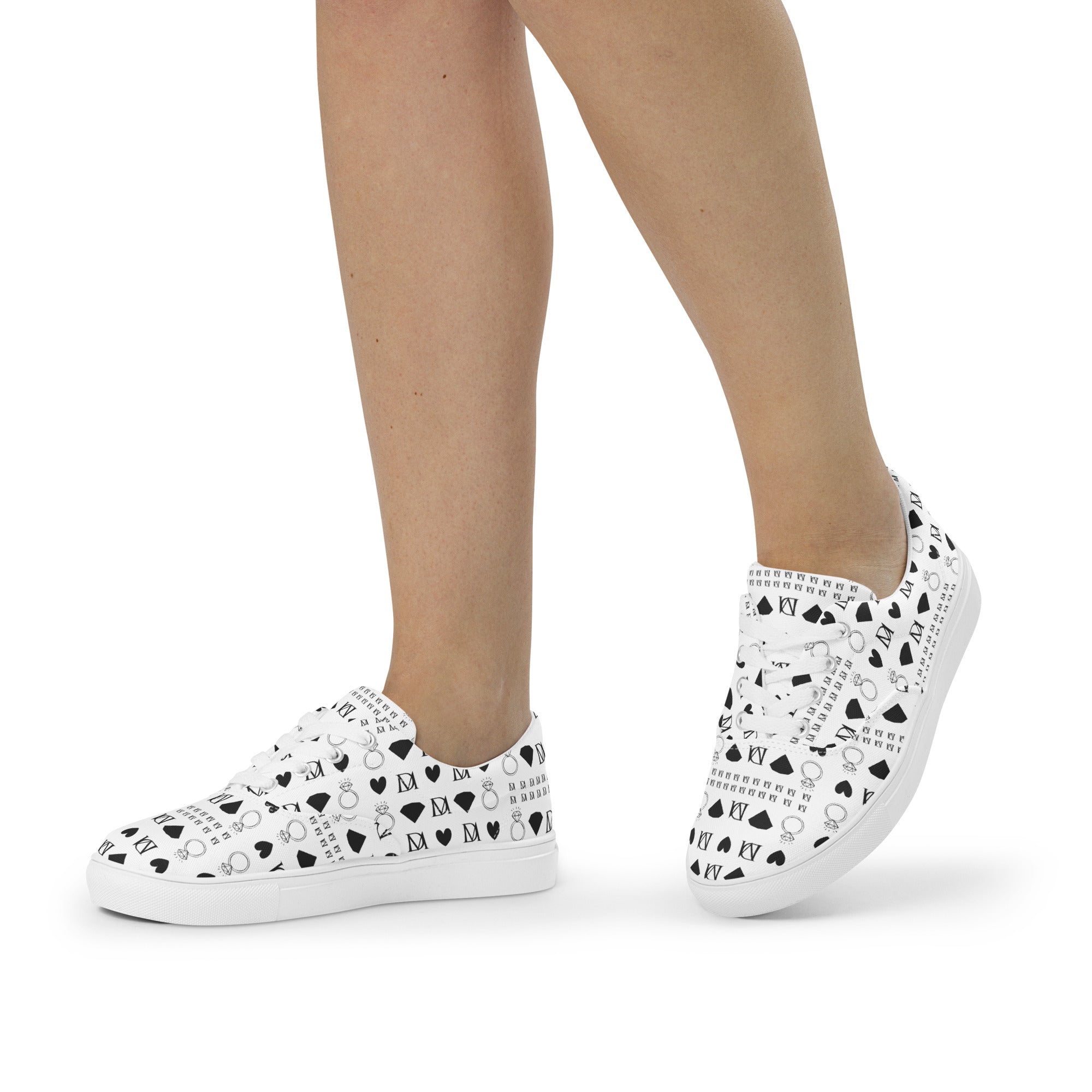 White lace-up canvas shoes for women, Dim Diamonds Artica Blizzard Female by Daemon Luxury, shown from front left angle.