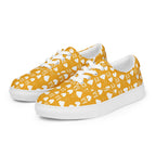 White lace-up canvas shoes for women featuring frosted diamond details by Daemon Luxury, shown from front-left angle.