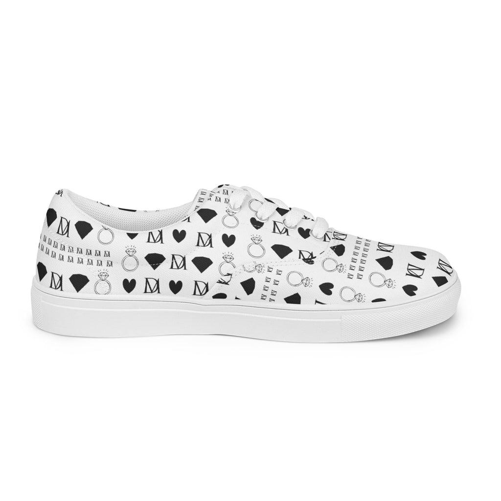 White women's lace-up canvas shoes from Daemon Luxury's Dim Diamonds Artica Blizzard Female collection, shown from inside view.