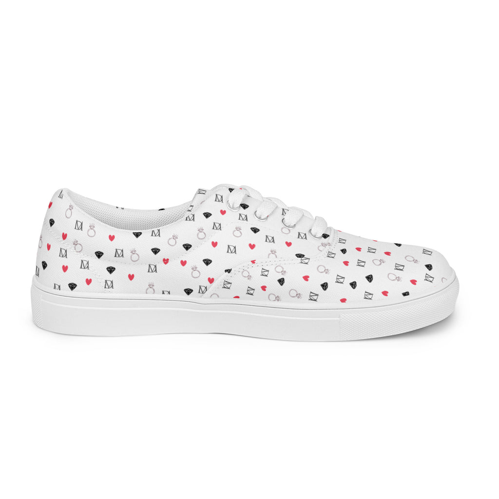 White women's lace-up canvas shoes featuring speckled diamond design from Daemon Luxury's Artica Blizzard Female collection.