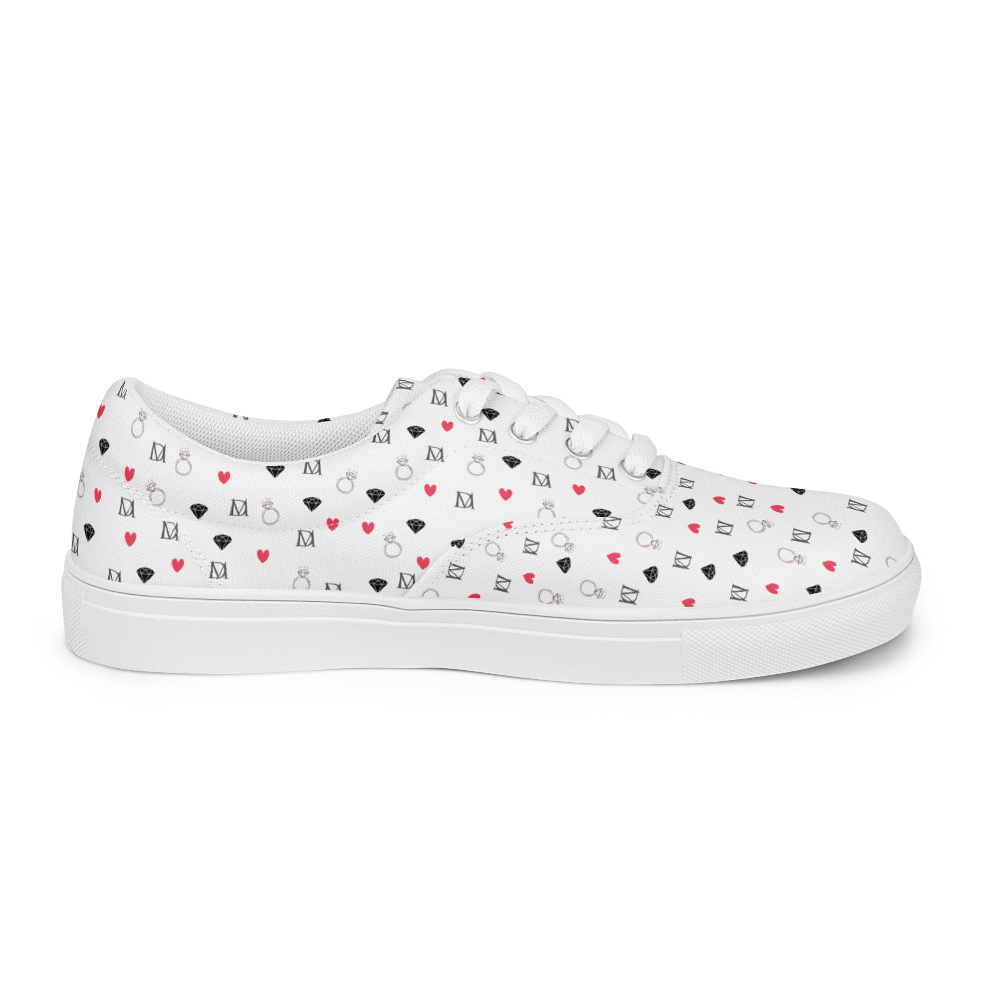 White women's lace-up canvas shoes featuring speckled diamond design from Daemon Luxury's Artica Blizzard Female collection.